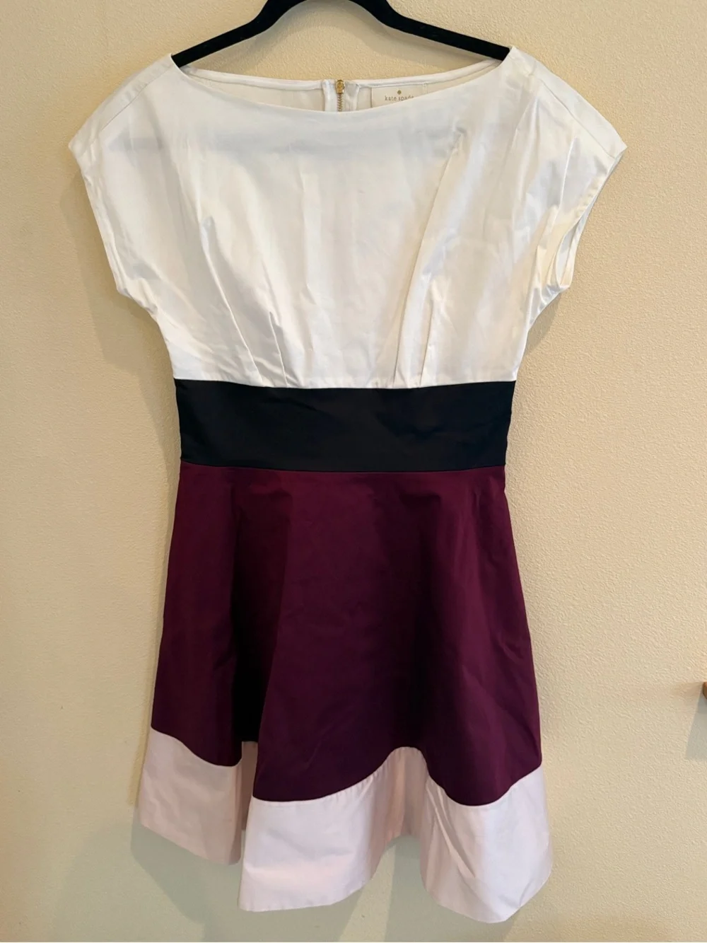 NWOT kate spade White, Black & Plum Colorblock Fit-and-Flare Dress